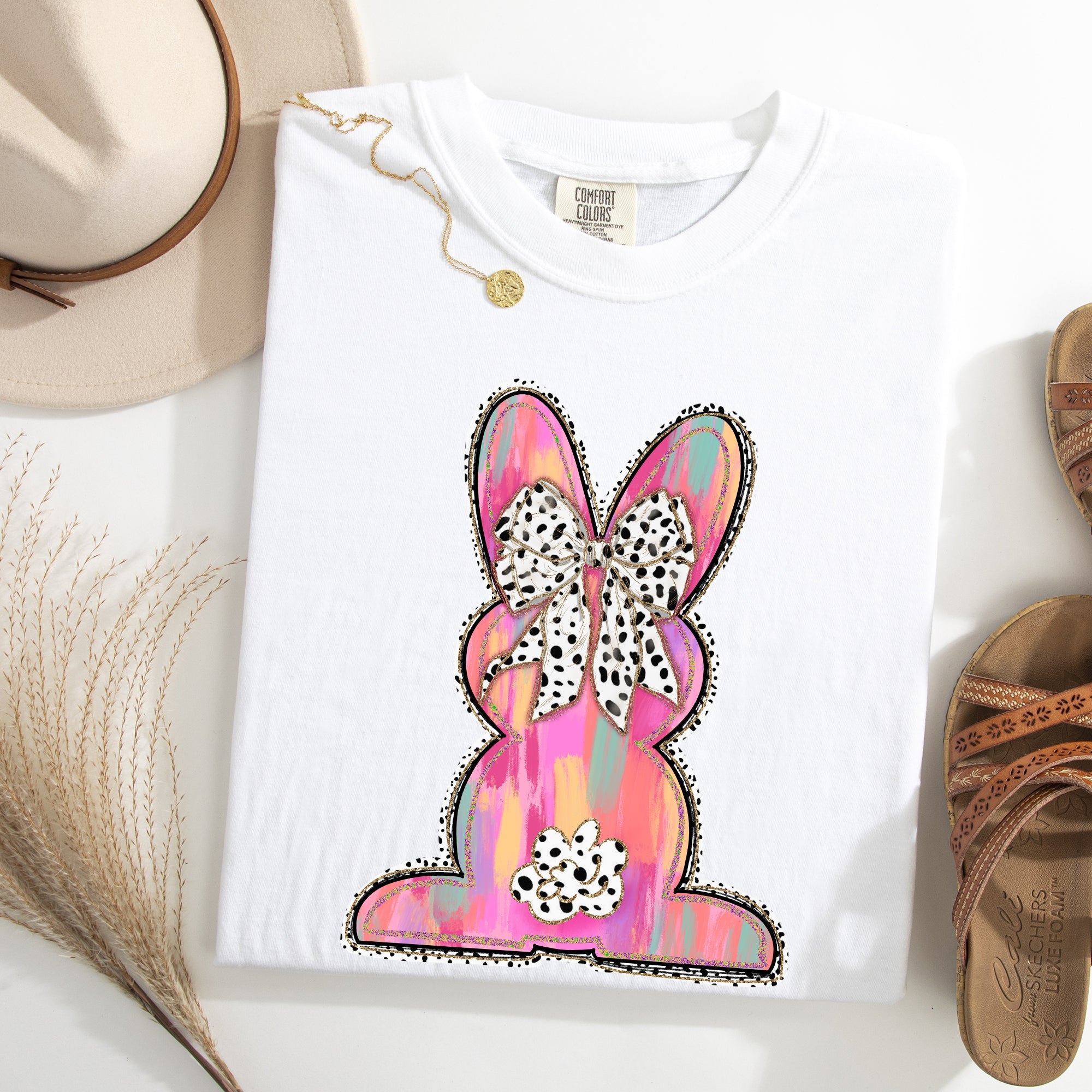 Painted Dalmatian Easter Bunny Jesus Rabbit Holiday Scene Art Comfort Colors Tee
