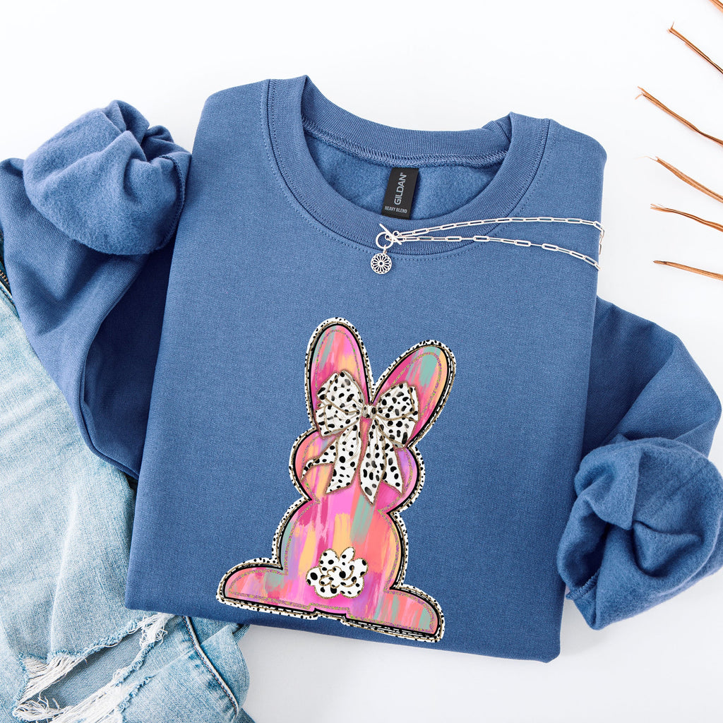 Painted Colorful Dalmatian Print Easter Bunny Jesus Rabbit Holiday Theme Graphic Art Sweatshirt