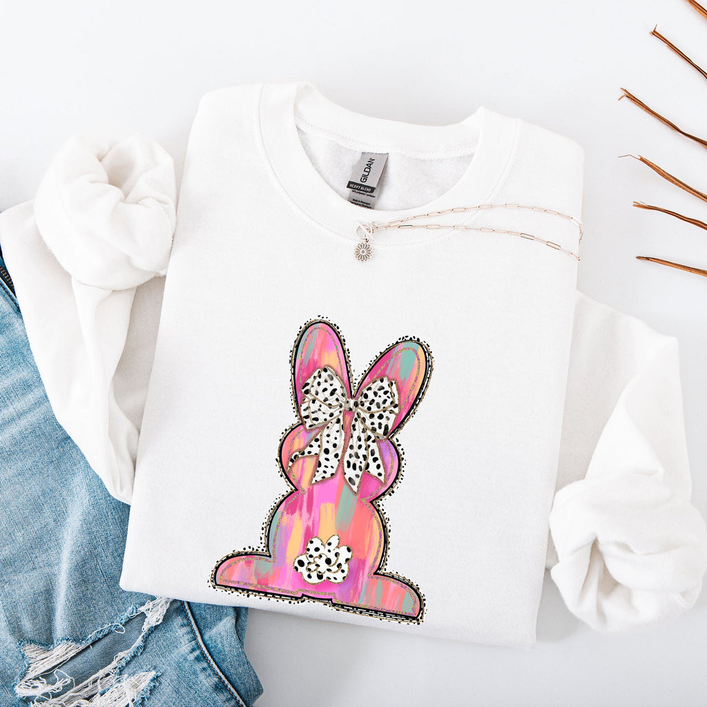 Painted Colorful Dalmatian Print Easter Bunny Jesus Rabbit Holiday Theme Graphic Art Sweatshirt