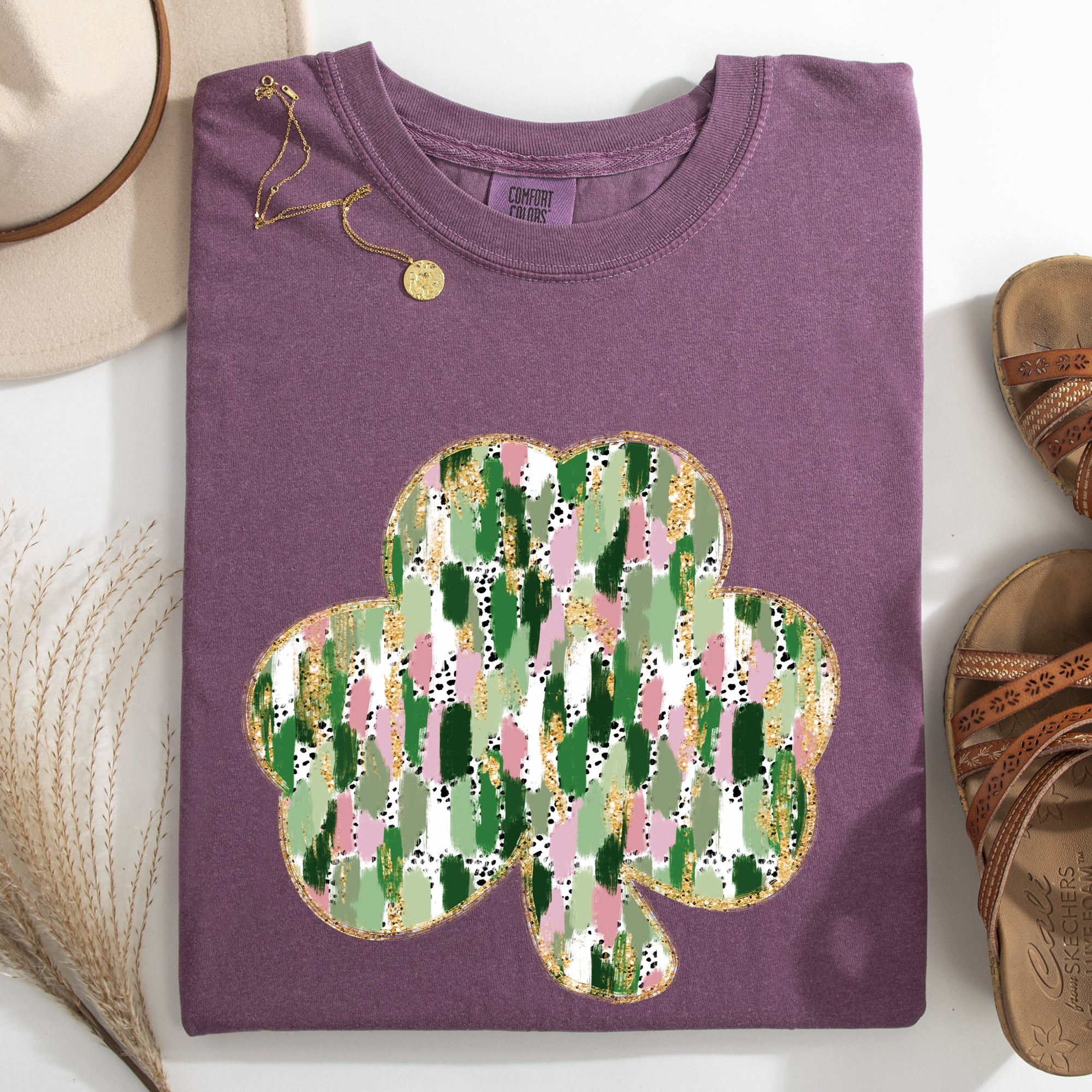 Painted Faux Glitter St Patrick's Day Shamrock Clover Leprechaun Comfort Colors Tee