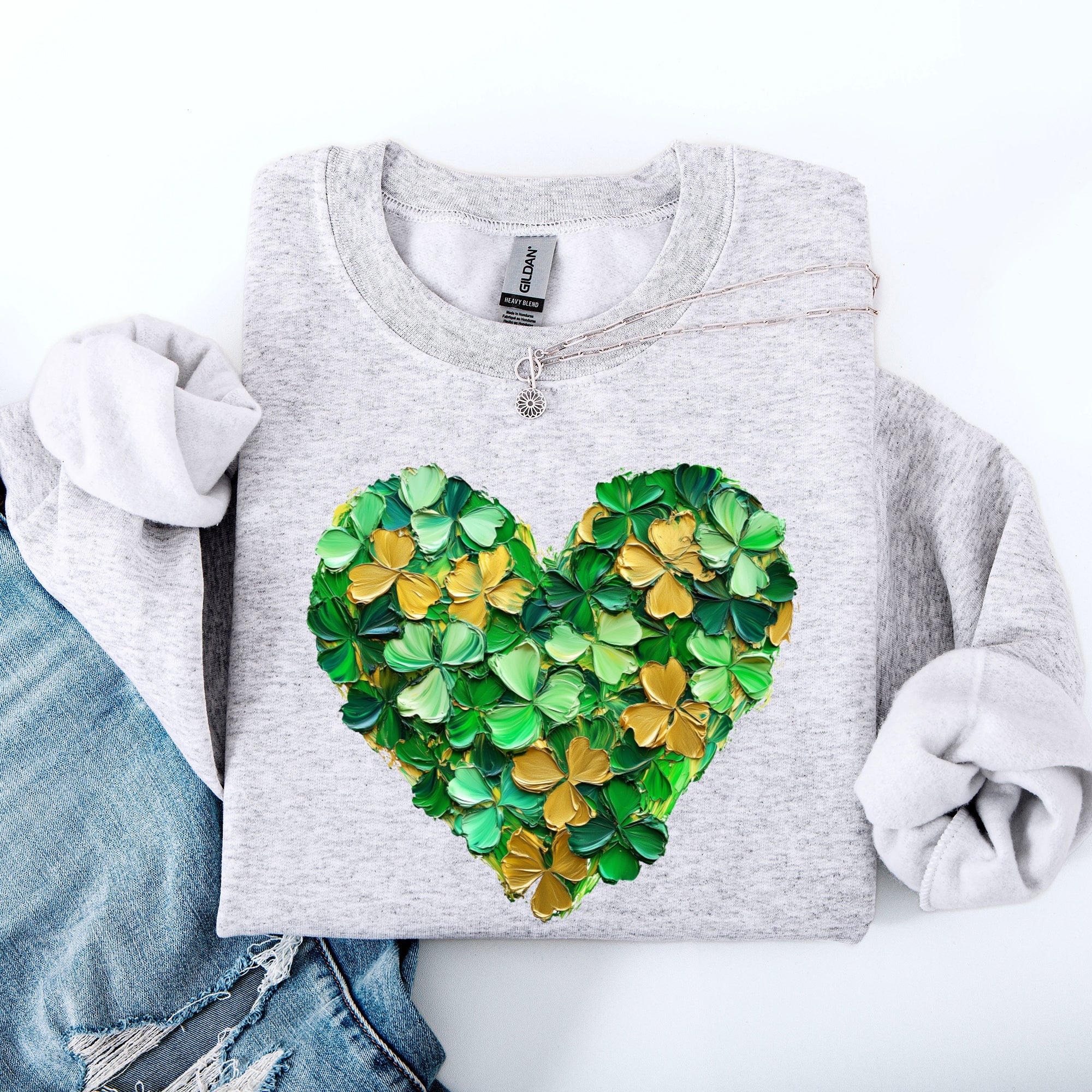 Painted Shamrock Heart Leprechaun Clover Lucky St Patrick's Day Holiday Sweatshirt