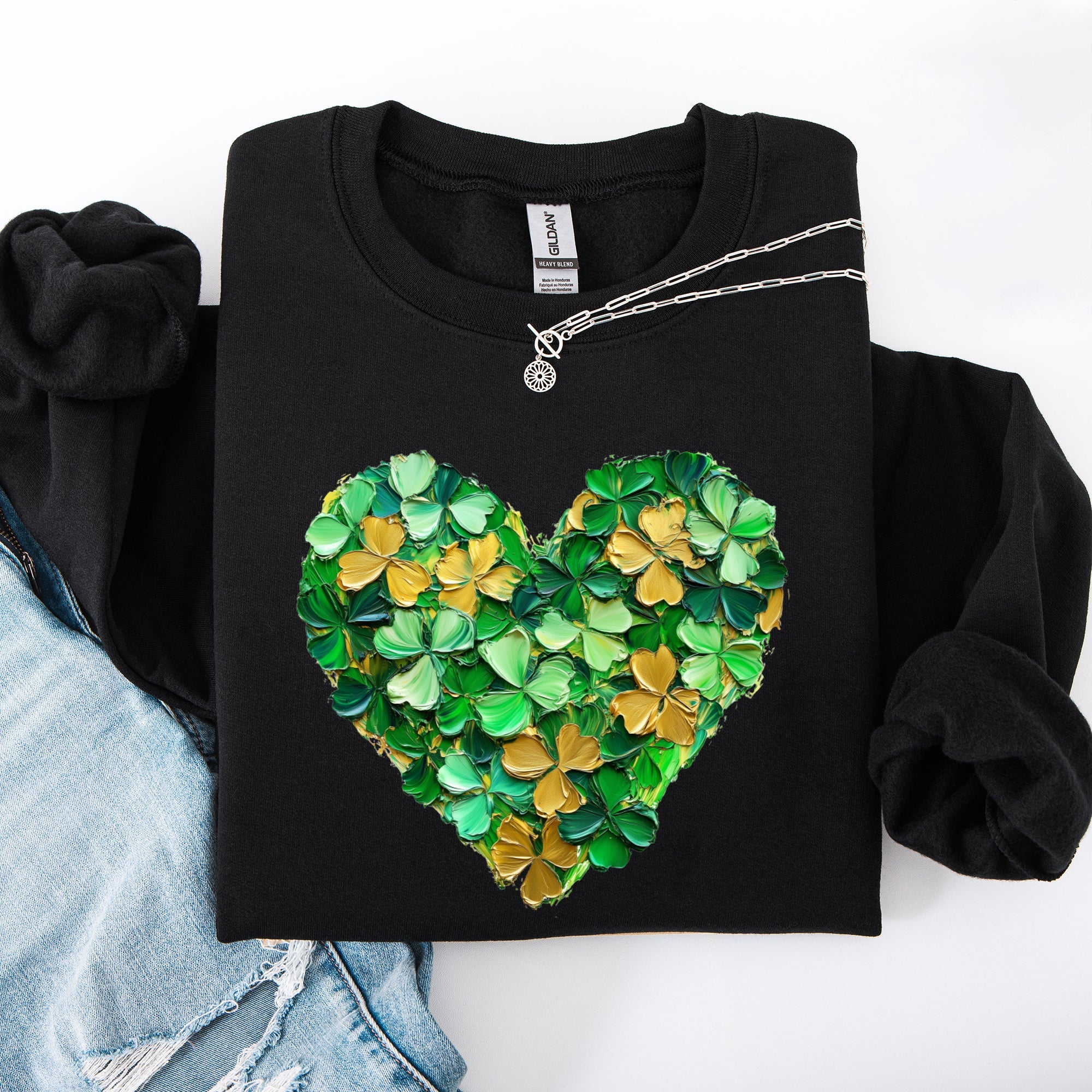 Painted Shamrock Heart Leprechaun Clover Lucky St Patrick's Day Holiday Sweatshirt