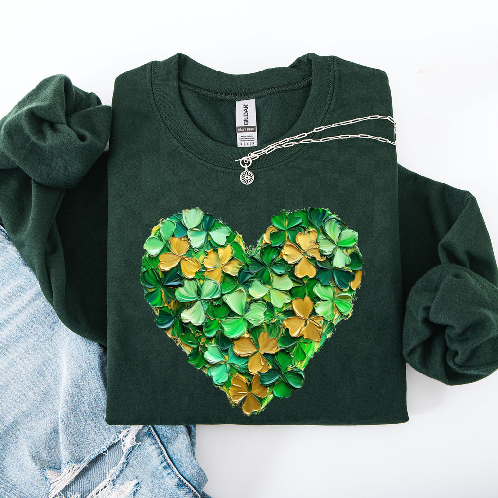Painted Shamrock Heart Leprechaun Clover Lucky St Patrick's Day Holiday Sweatshirt