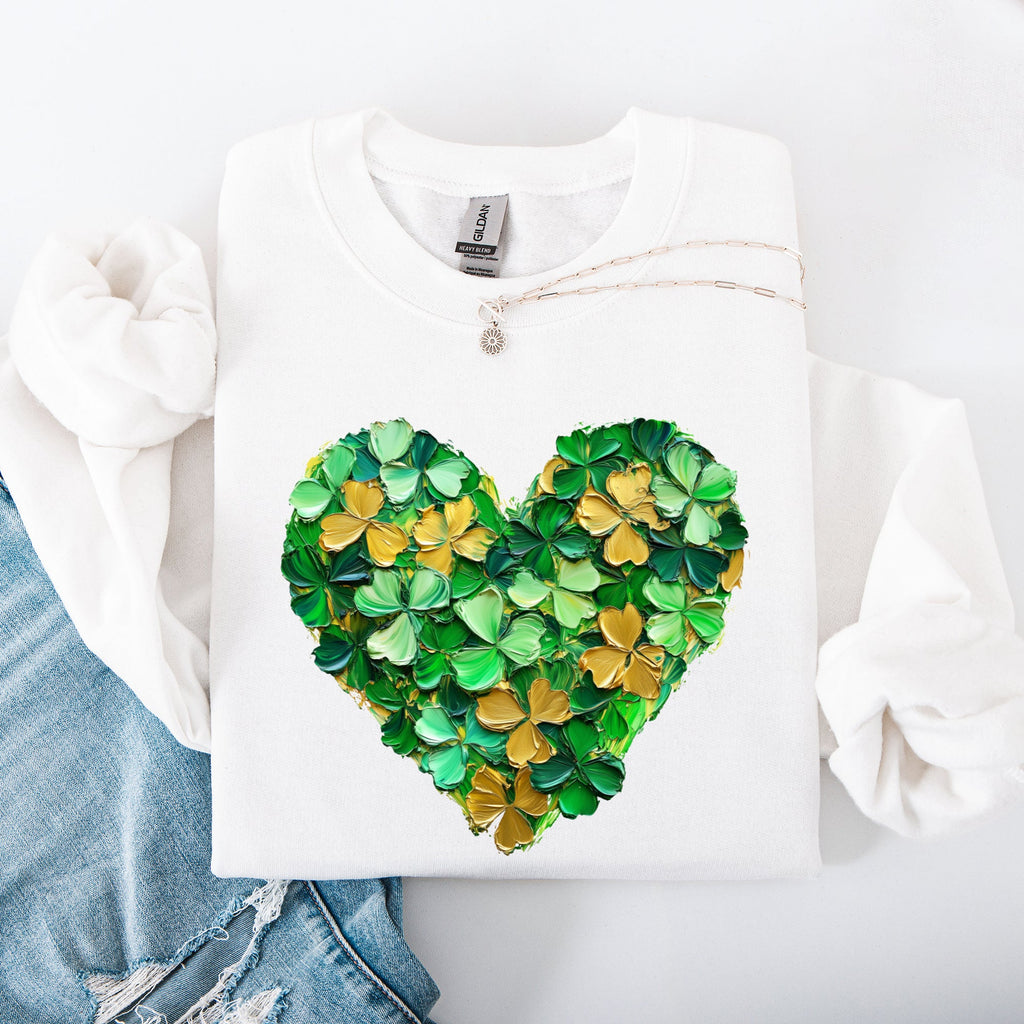 Painted Shamrock Heart Leprechaun Clover Lucky St Patrick's Day Holiday Sweatshirt