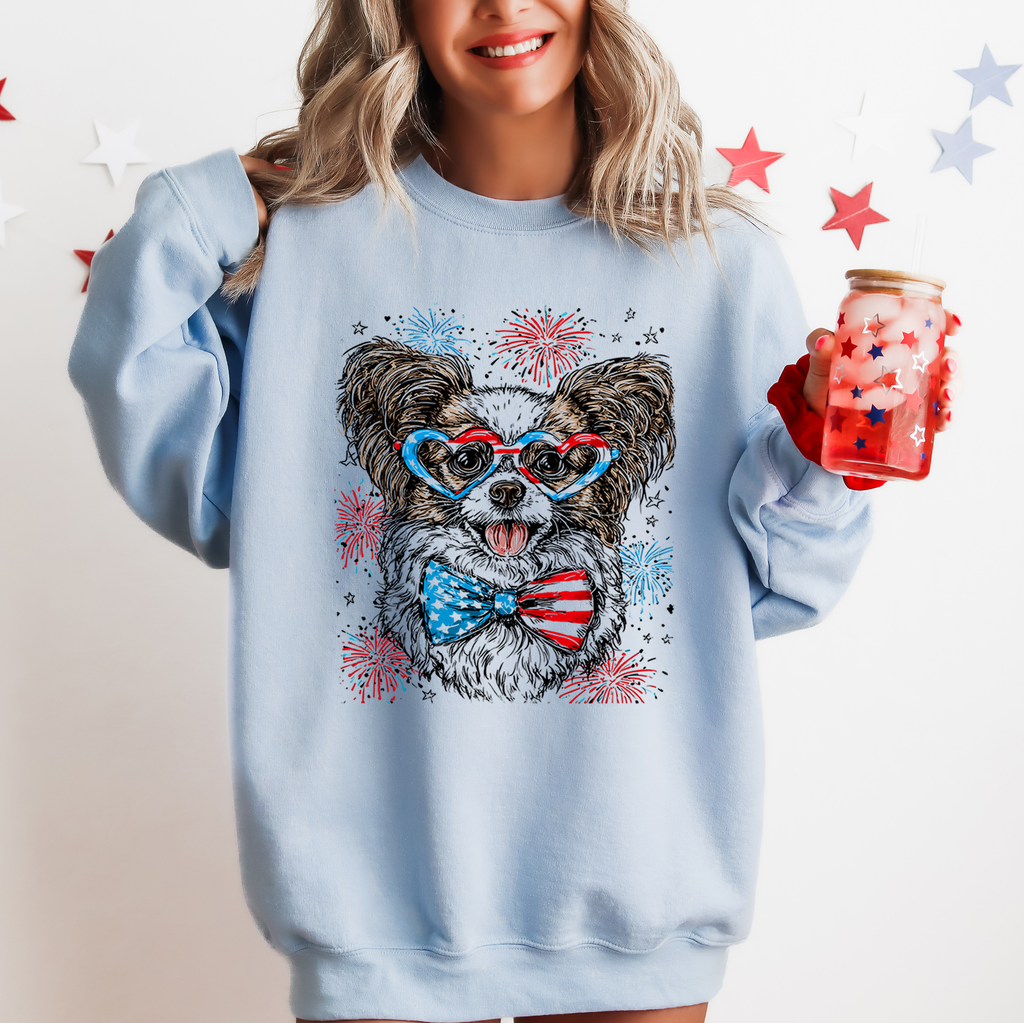 Papillon Patriotic Dog USA Pride Edition Featuring Stars And Stripes Motif Sweatshirt