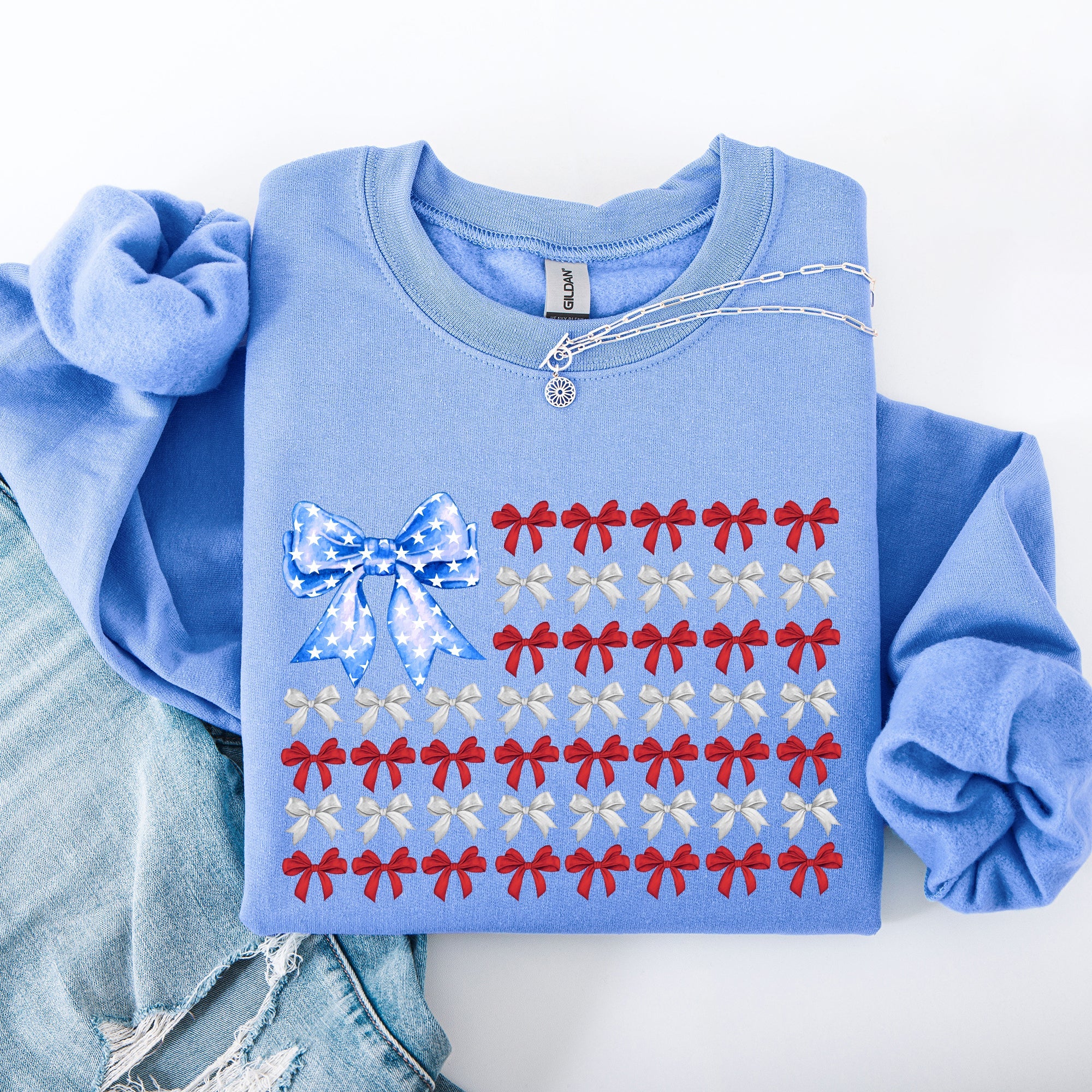 Patriotic Bows Flag USA Coquette Ribbons America Fourth of July Graphic Sweatshirt