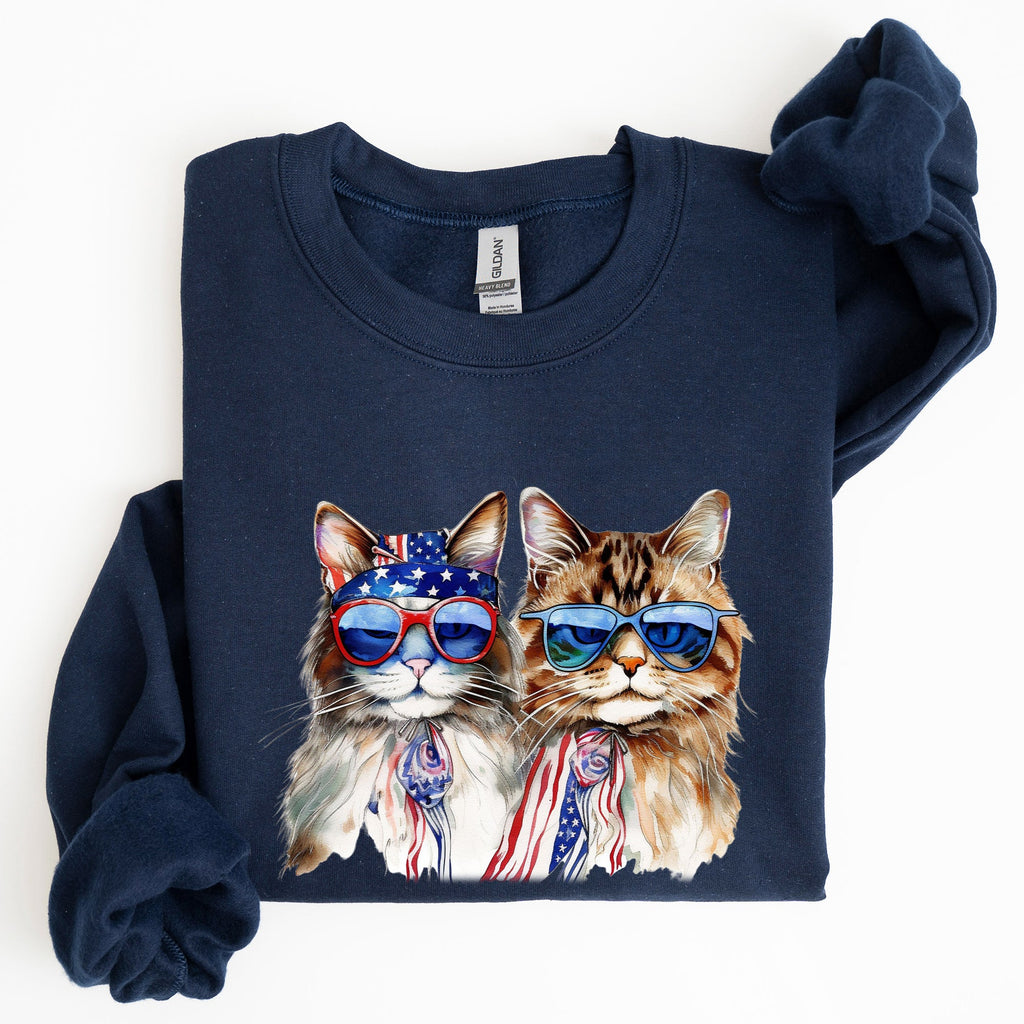 Patriotic Cats Hippie 4th of July Funny Cartoon Cats Graphic All American Retro Sweatshirt