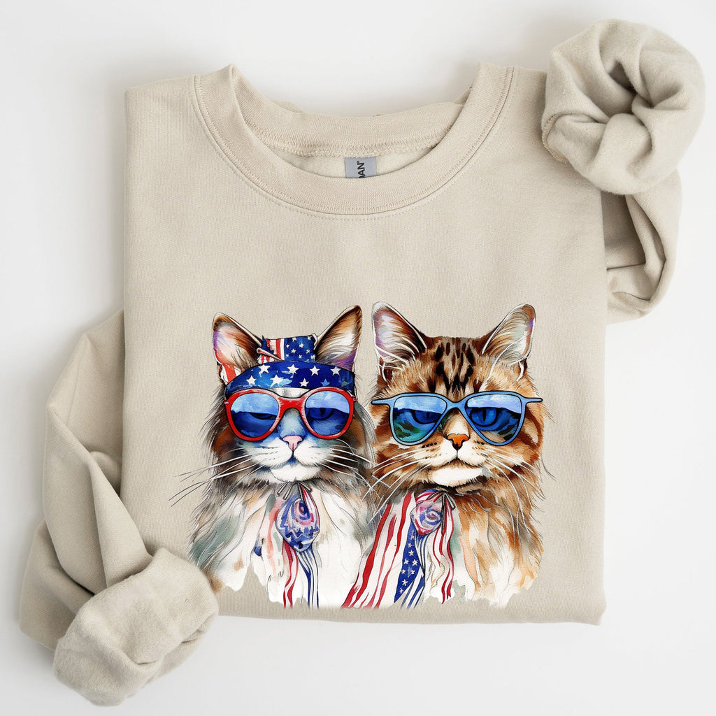 Patriotic Cats Hippie 4th of July Funny Cartoon Cats Graphic All American Retro Sweatshirt