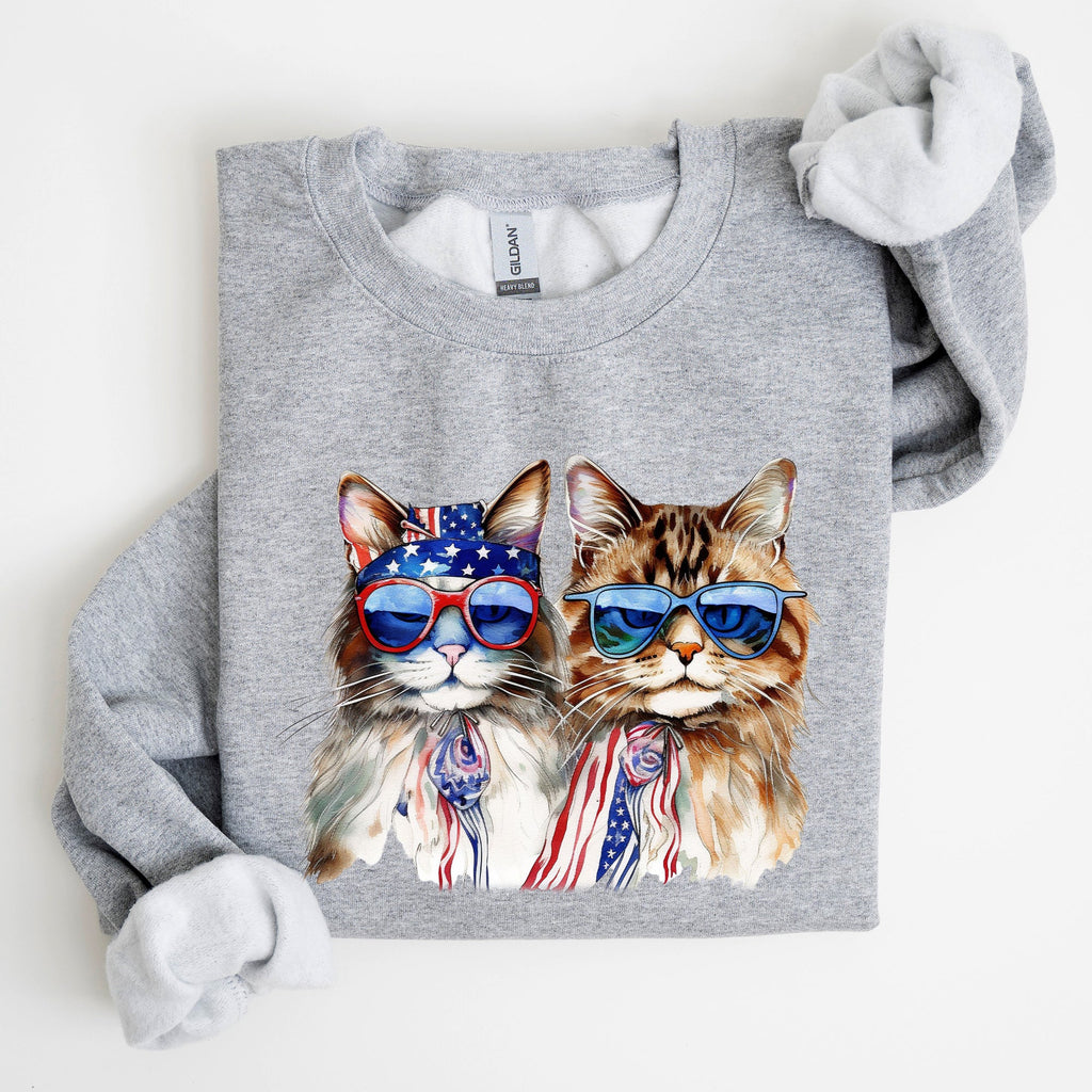 Patriotic Cats Hippie 4th of July Funny Cartoon Cats Graphic All American Retro Sweatshirt