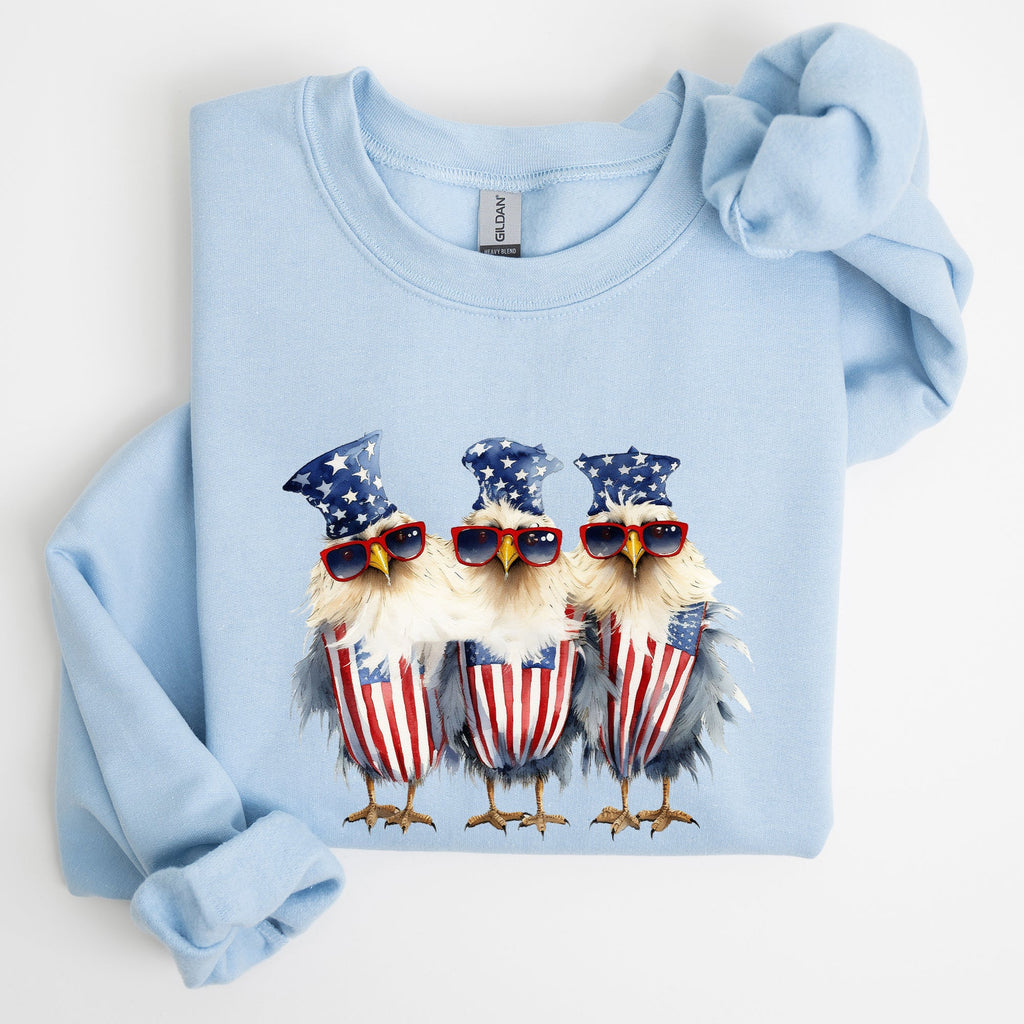 Patriotic Chickens Hippie Fourth Of July Graphic Sweatshirt With Bold Retro Design