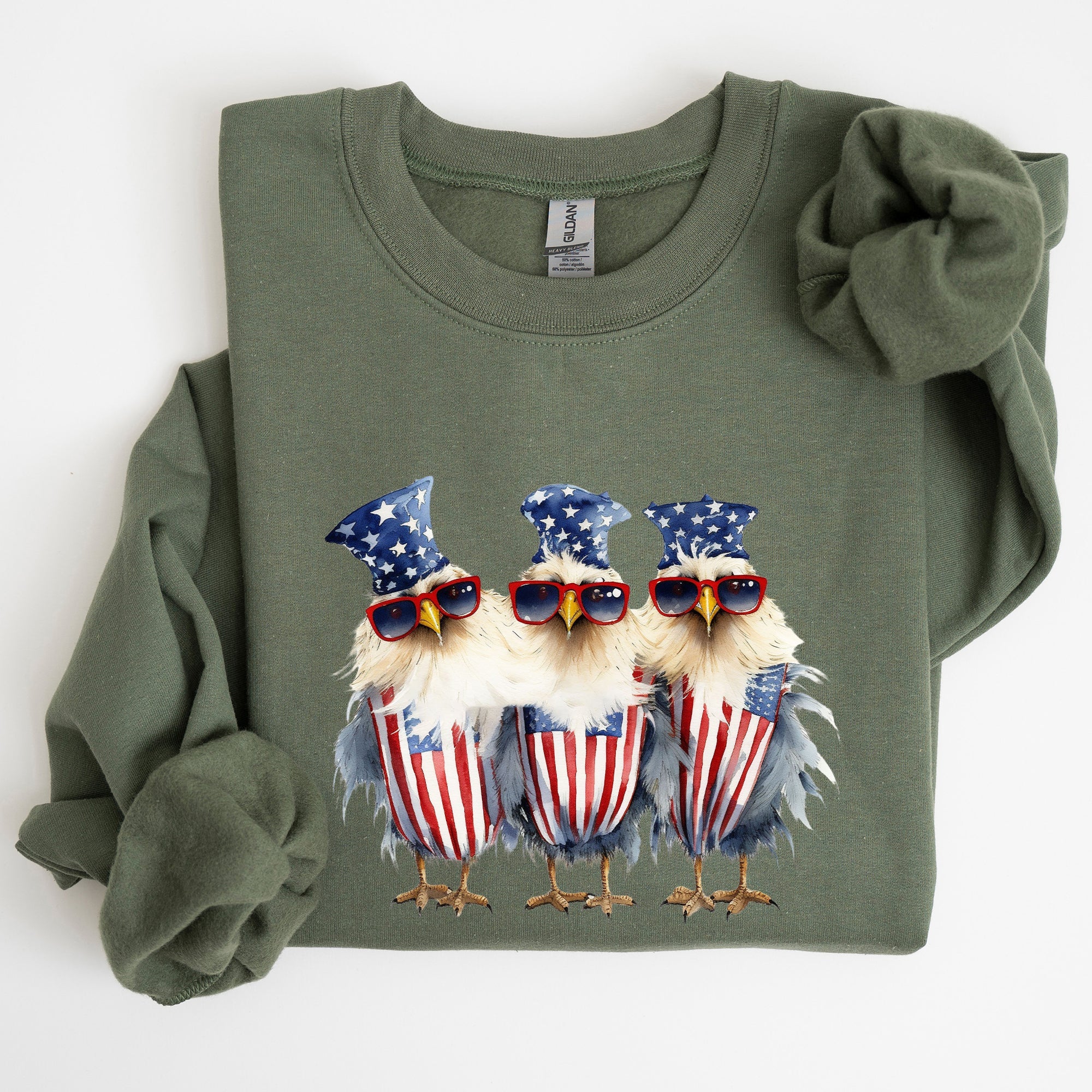 Patriotic Chickens Hippie Fourth Of July Graphic Sweatshirt With Bold Retro Design