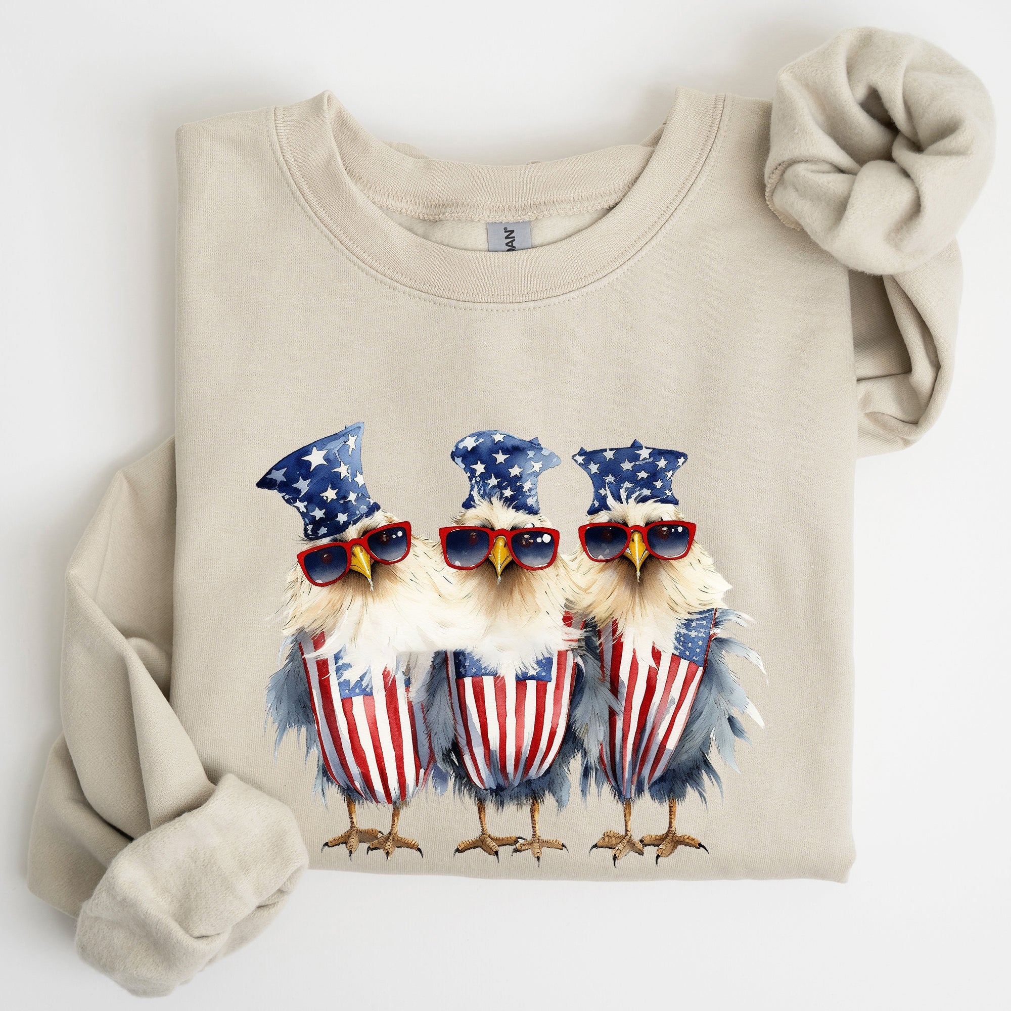 Patriotic Chickens Hippie Fourth Of July Graphic Sweatshirt With Bold Retro Design