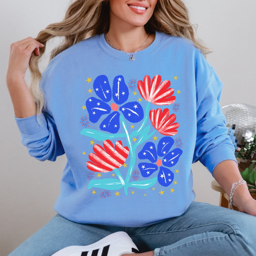 Patriotic Flowers Red White Blue USA 4th Of July Pride Flag Inspired Edition Sweatshirt