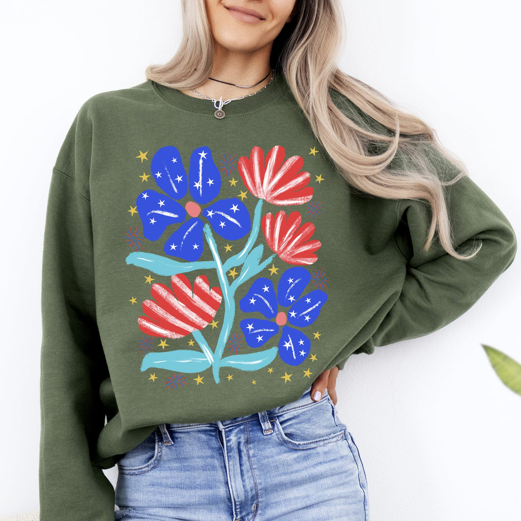 Patriotic Flowers Red White Blue USA 4th Of July Pride Flag Inspired Edition Sweatshirt