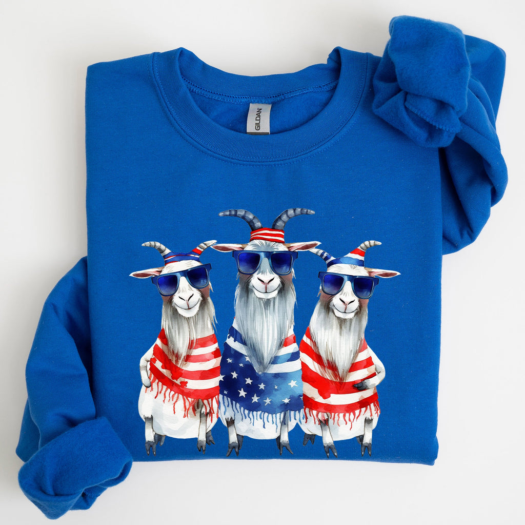 Patriotic Hippie Goats 4th Of July Celebration Edition Hand Drawn Graphic Sweatshirt