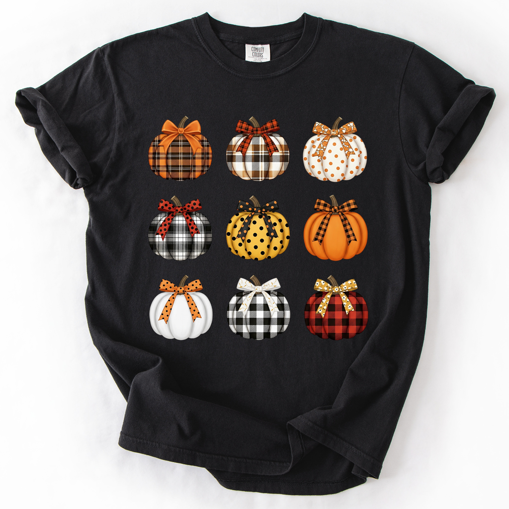 Patterned Pumpkins Watercolor Leopard Print Hand Painted Bouquet Comfort Colors Tee