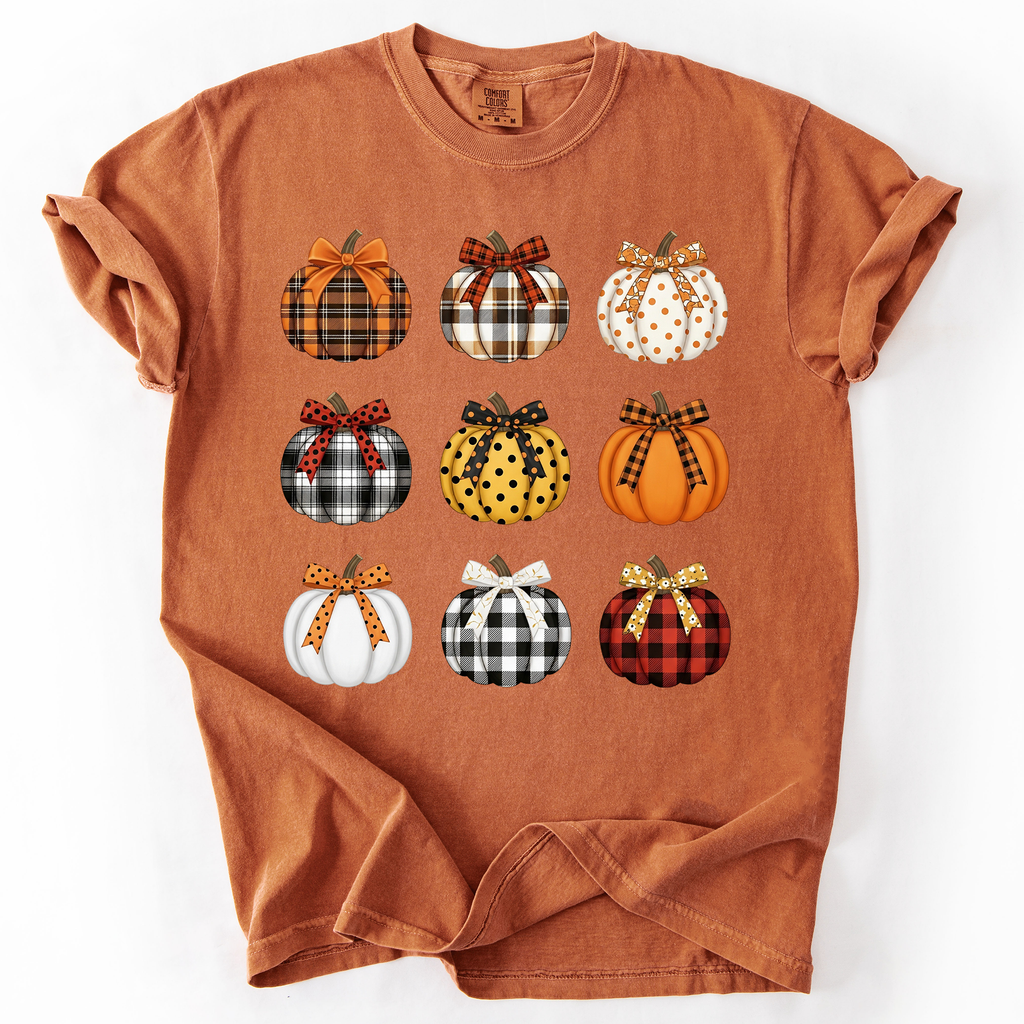 Patterned Pumpkins Watercolor Leopard Print Hand Painted Bouquet Comfort Colors Tee