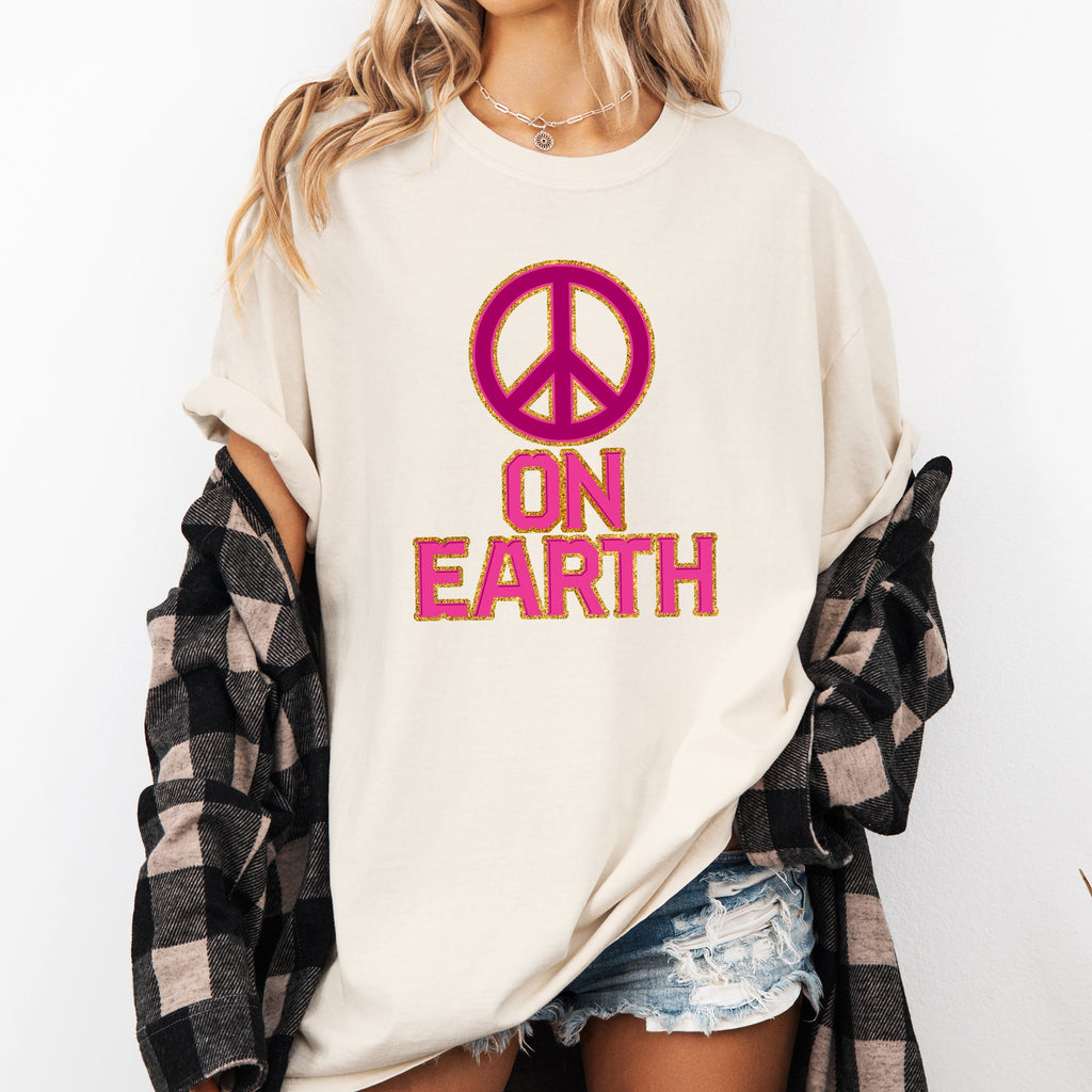 Peace On Earth Christmas Positivity Snow Santa Xmas Seasonal Joy Comfort Colors Tee