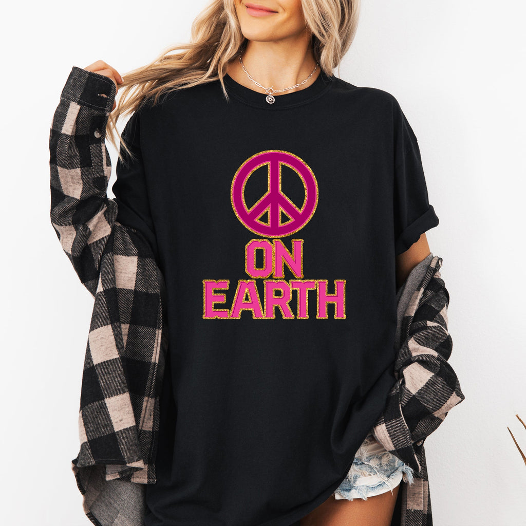 Peace On Earth Christmas Positivity Snow Santa Xmas Seasonal Joy Comfort Colors Tee