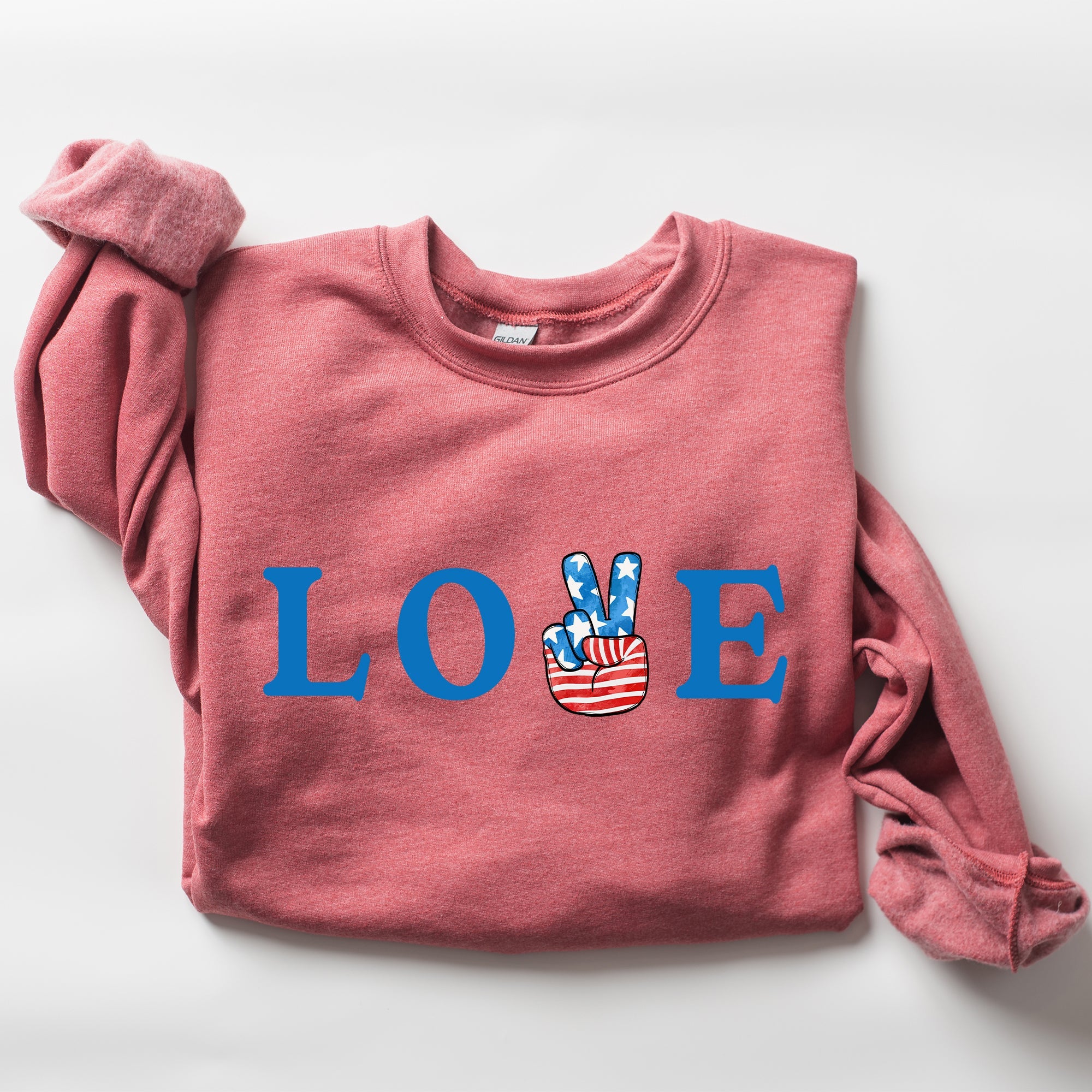 Peace, Love, America Retro Patriotic 4th Of July Vintage Flag Inspired Sweatshirt