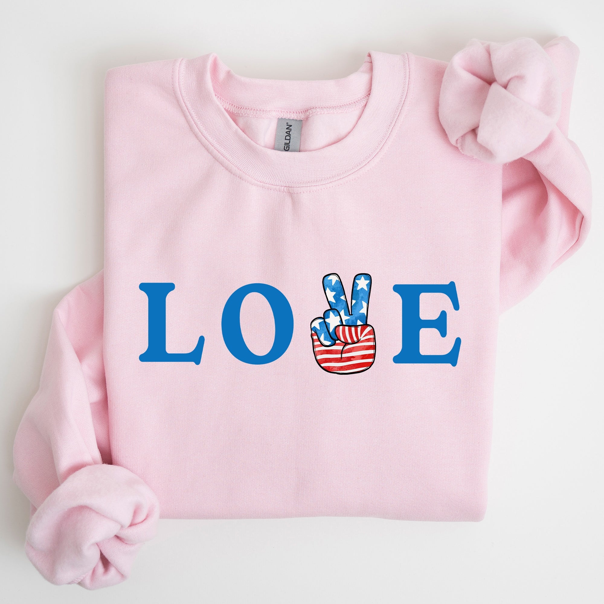Peace, Love, America Retro Patriotic 4th Of July Vintage Flag Inspired Sweatshirt