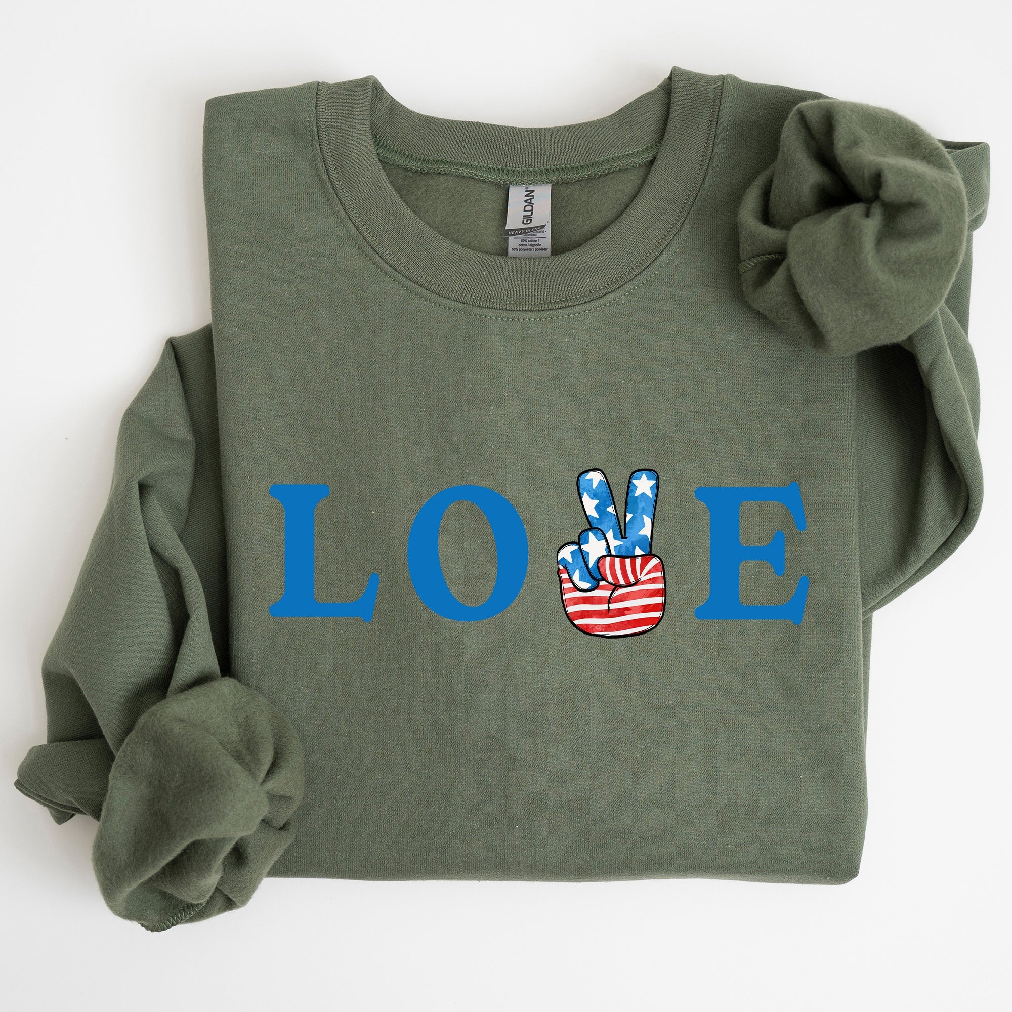 Peace, Love, America Retro Patriotic 4th Of July Vintage Flag Inspired Sweatshirt