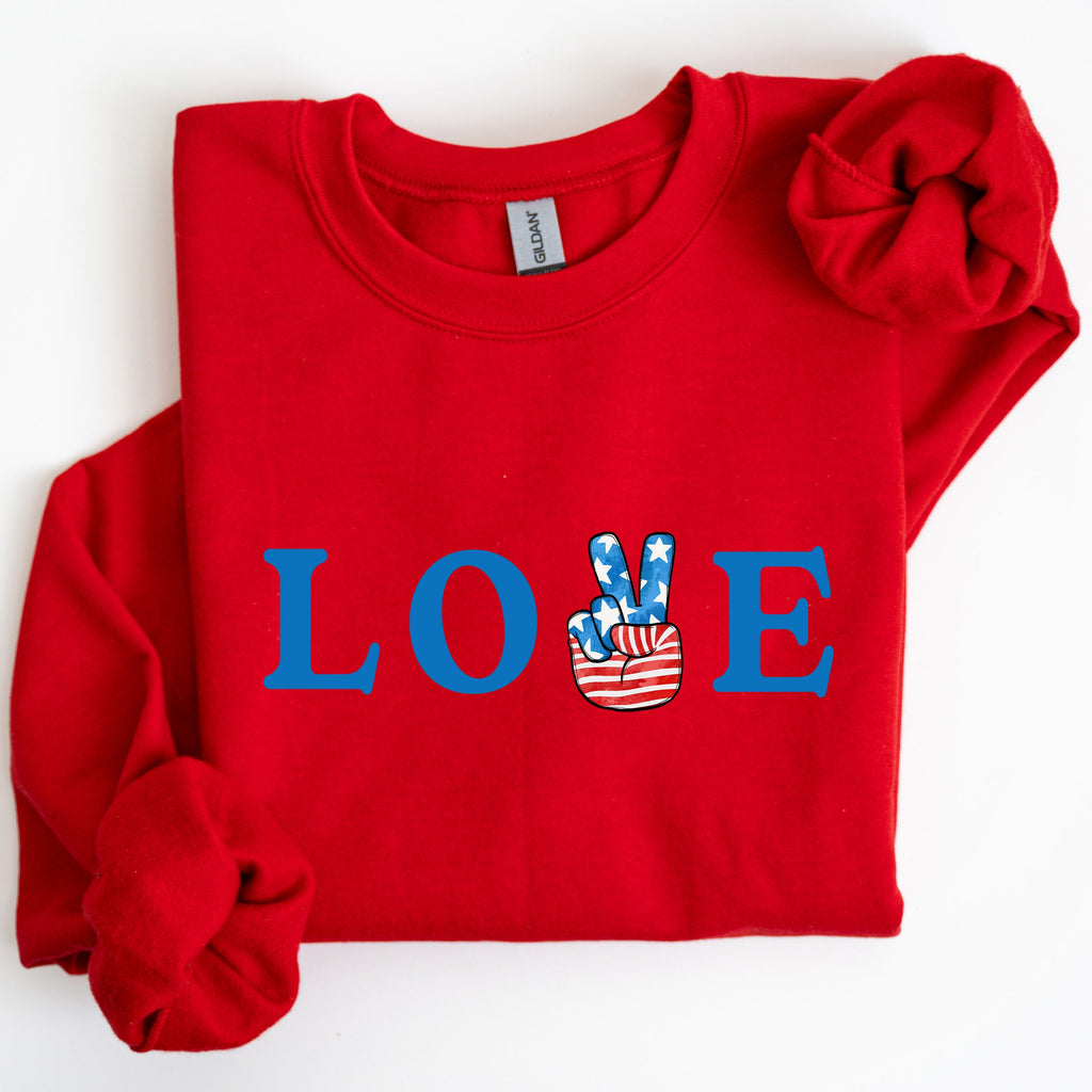 Peace, Love, America Retro Patriotic 4th Of July Vintage Flag Inspired Sweatshirt