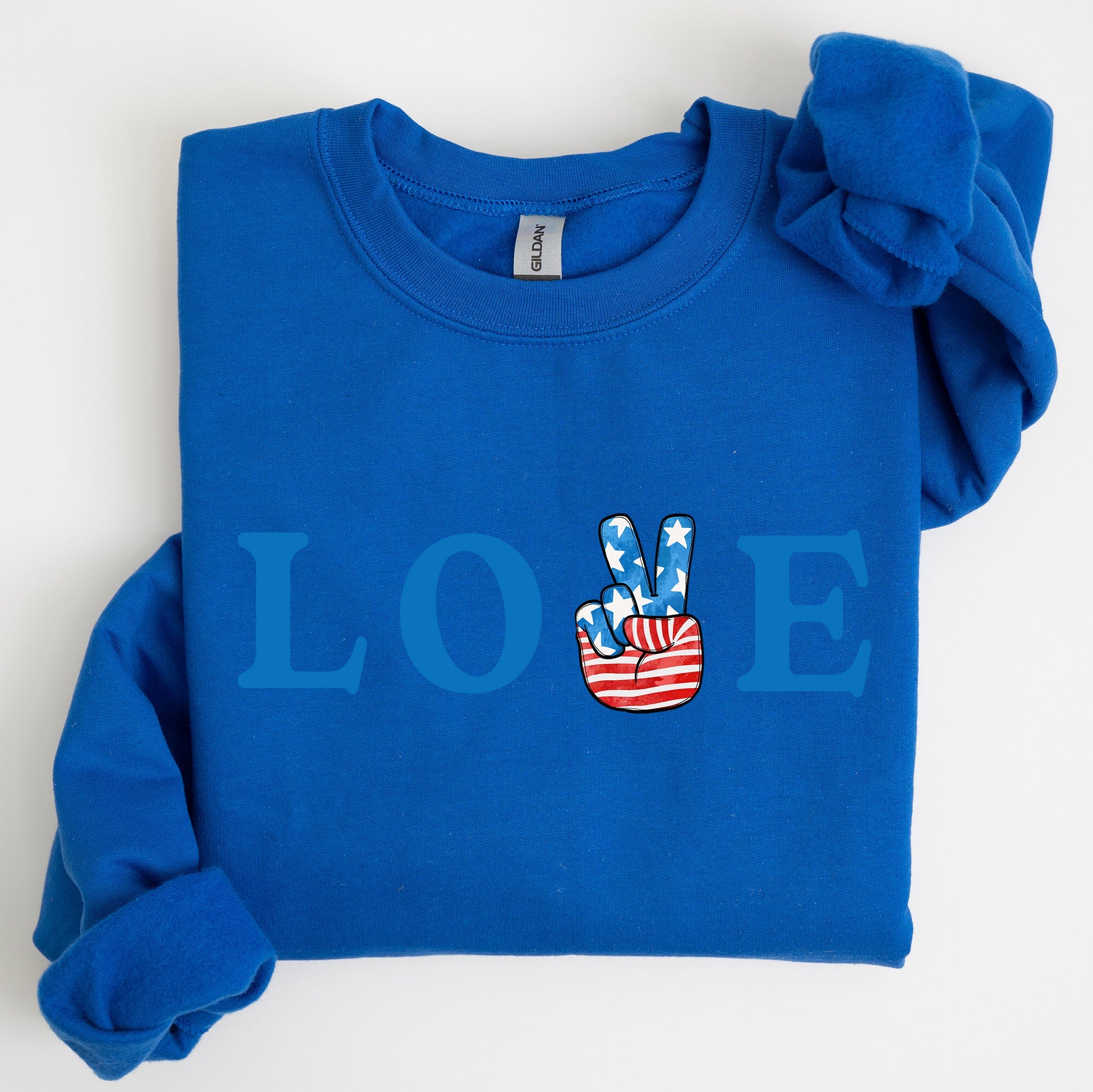 Peace, Love, America Retro Patriotic 4th Of July Vintage Flag Inspired Sweatshirt