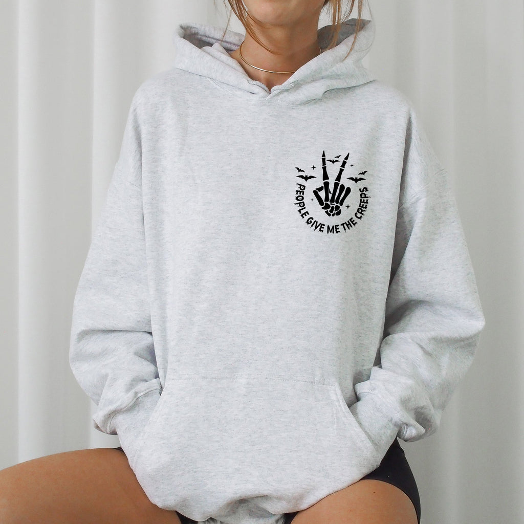 People Give Me The Creeps Pocket Print Skeleton Bats Witch Halloween Spooky Hoodie