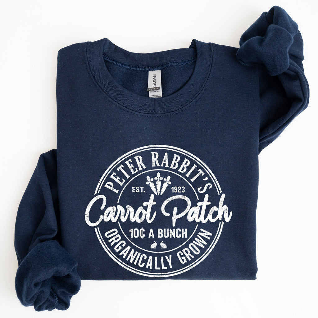 Peter Rabbit's Carrot Patch Vintage Retro Farm Sign Easter Graphic Sweatshirt Cozy Classic