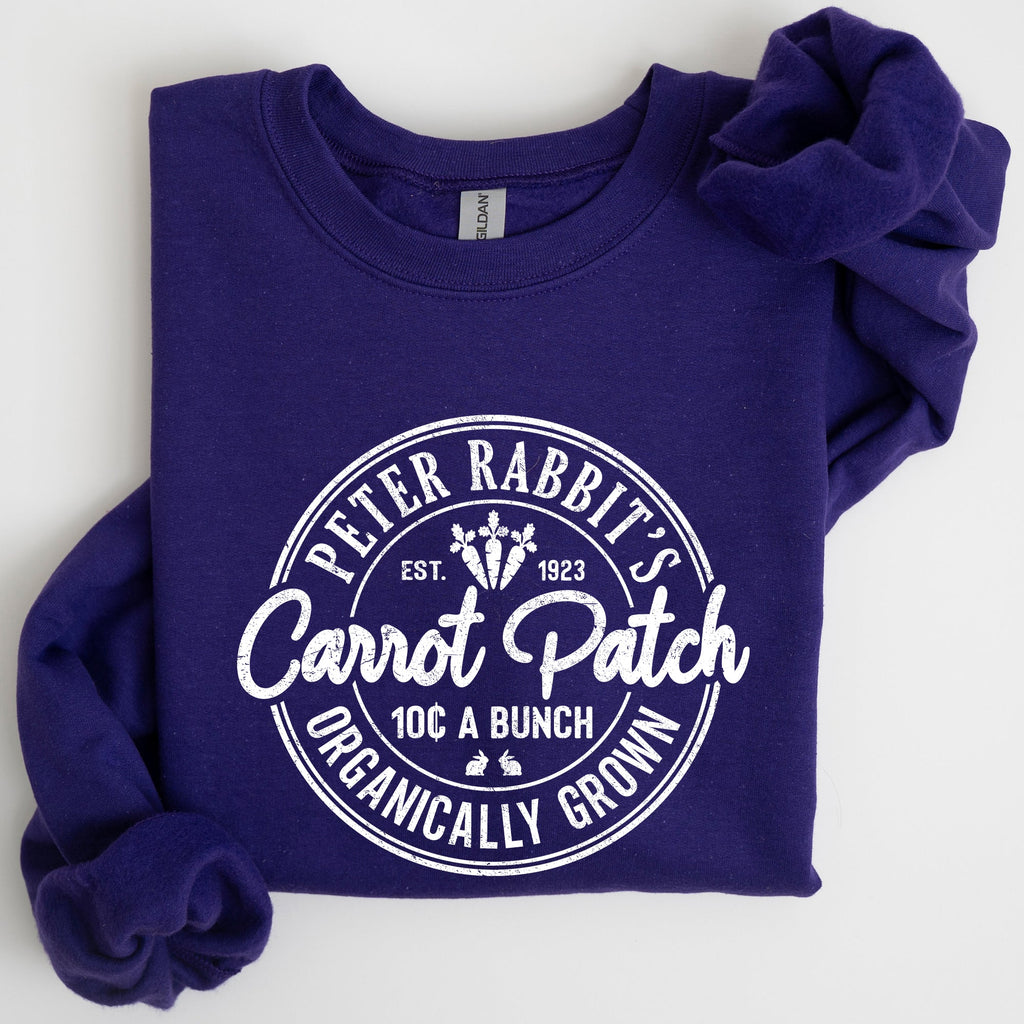 Peter Rabbit's Carrot Patch Vintage Retro Farm Sign Easter Graphic Sweatshirt Cozy Classic