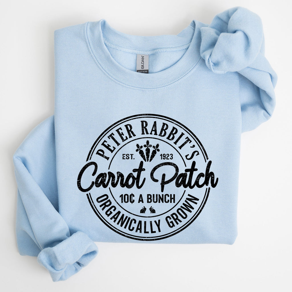Peter Rabbit's Carrot Patch Vintage Retro Farm Sign Easter Graphic Sweatshirt Cozy Classic