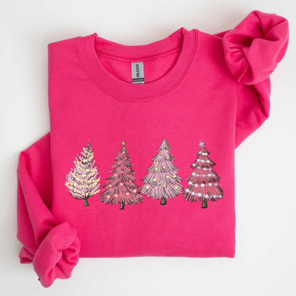 Pink Christmas Trees Winter Snow Santa Festive Seasonal Illustration With Cozy Winter Vibes Sweatshirt