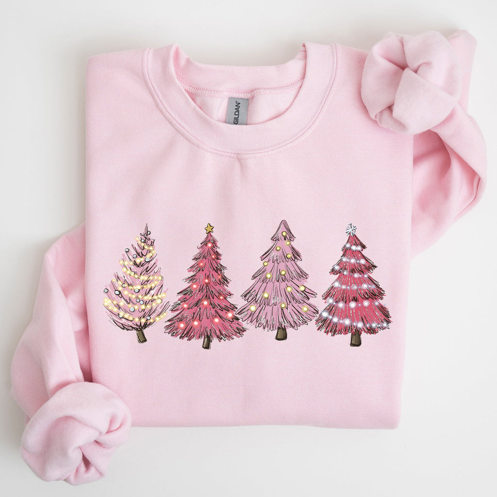 Pink Christmas Trees Winter Snow Santa Festive Seasonal Illustration With Cozy Winter Vibes Sweatshirt