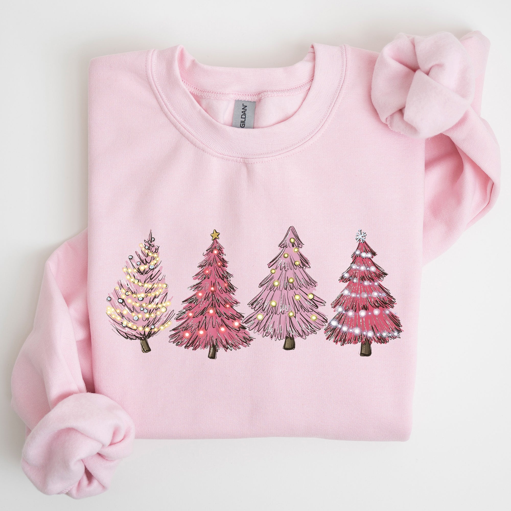 Pink Christmas Trees Winter Snow Santa Festive Seasonal Illustration With Cozy Winter Vibes Sweatshirt
