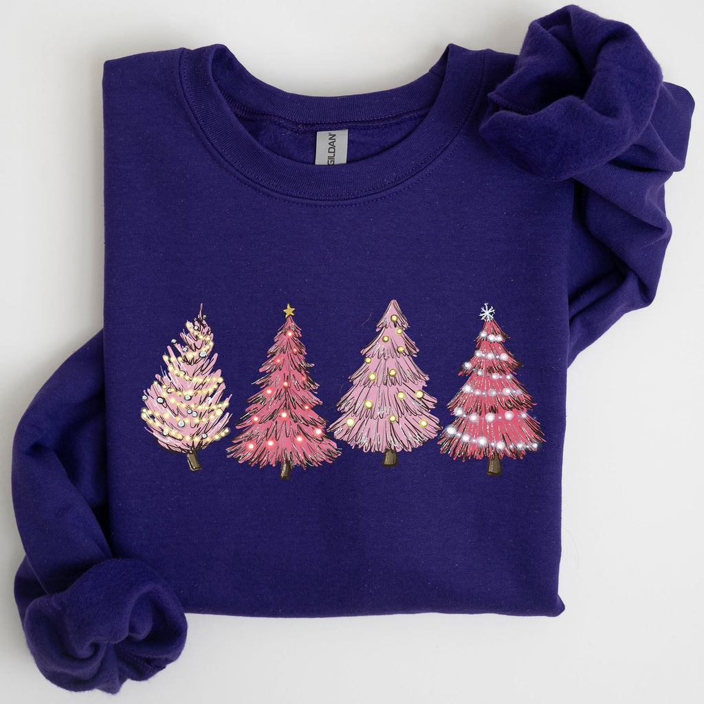 Pink Christmas Trees Winter Snow Santa Festive Seasonal Illustration With Cozy Winter Vibes Sweatshirt