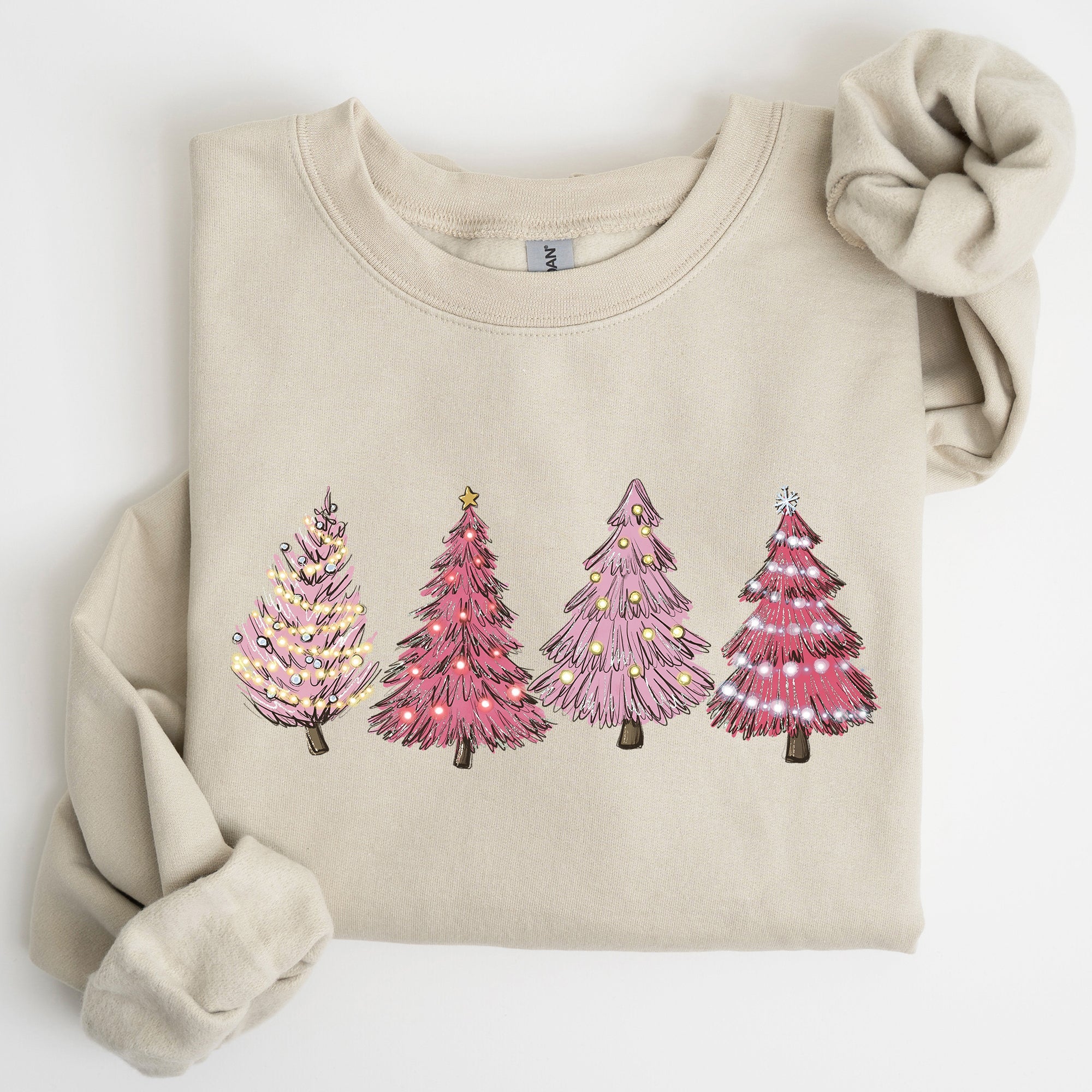 Pink Christmas Trees Winter Snow Santa Festive Seasonal Illustration With Cozy Winter Vibes Sweatshirt