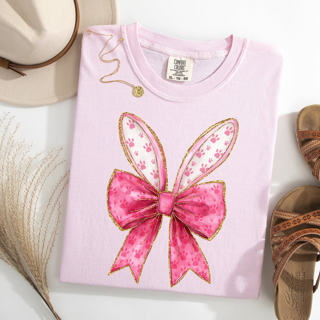 Pink Coquette Rabbit Ears Easter Bunny Jesus Holiday Rabbit Graphic Comfort Colors Tee