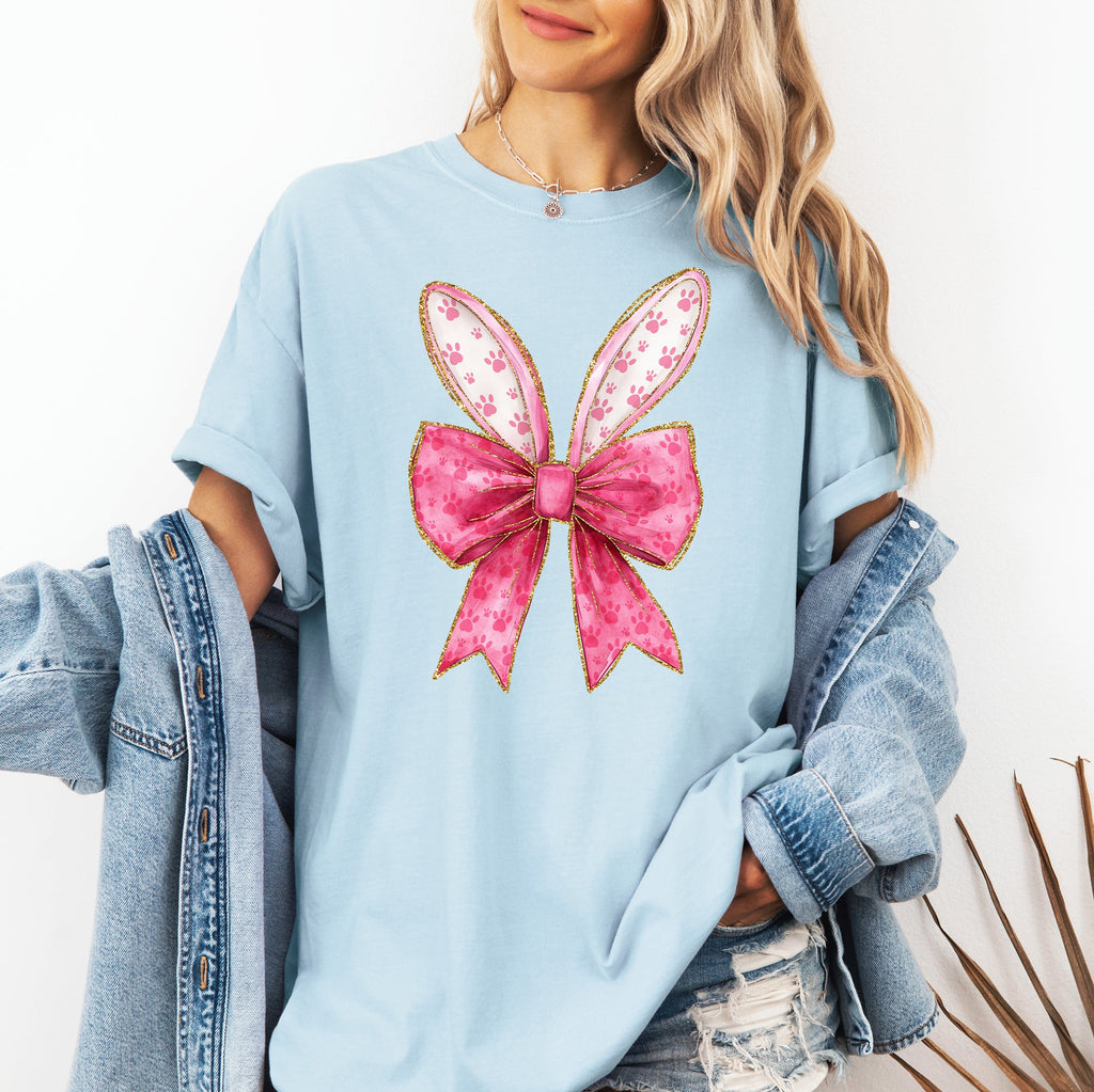 Pink Coquette Rabbit Ears Easter Bunny Jesus Holiday Rabbit Graphic Comfort Colors Tee