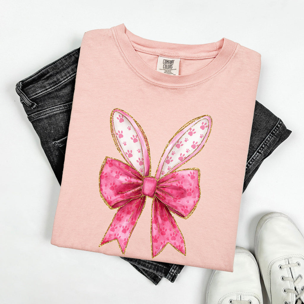 Pink Coquette Rabbit Ears Easter Bunny Jesus Holiday Rabbit Graphic Comfort Colors Tee