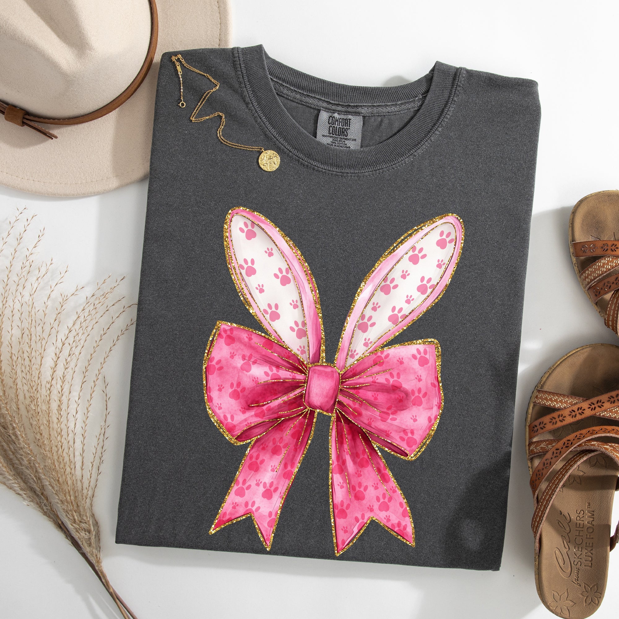 Pink Coquette Rabbit Ears Easter Bunny Jesus Holiday Rabbit Graphic Comfort Colors Tee