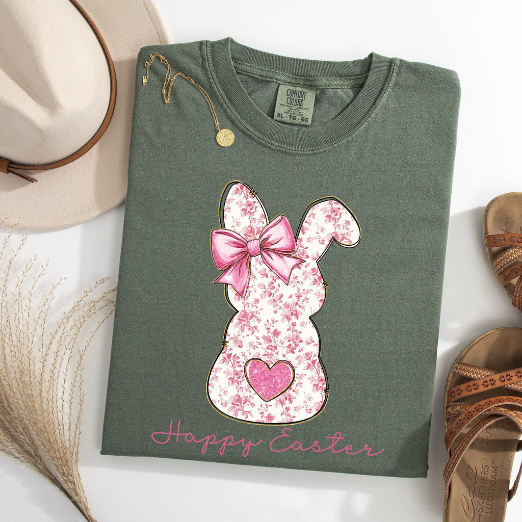 Pink Floral Bunny Easter Jesus Rabbit Holiday Floral Illustration Comfort Colors Tee