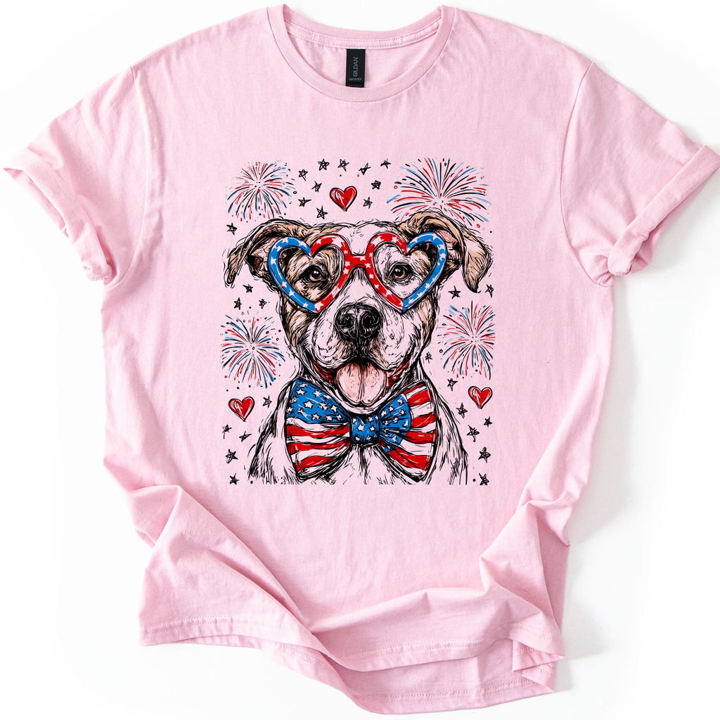 Pitbull Terrier Patriotic Dog USA Flag Fourth Of July Celebration American Pride Graphic Tee