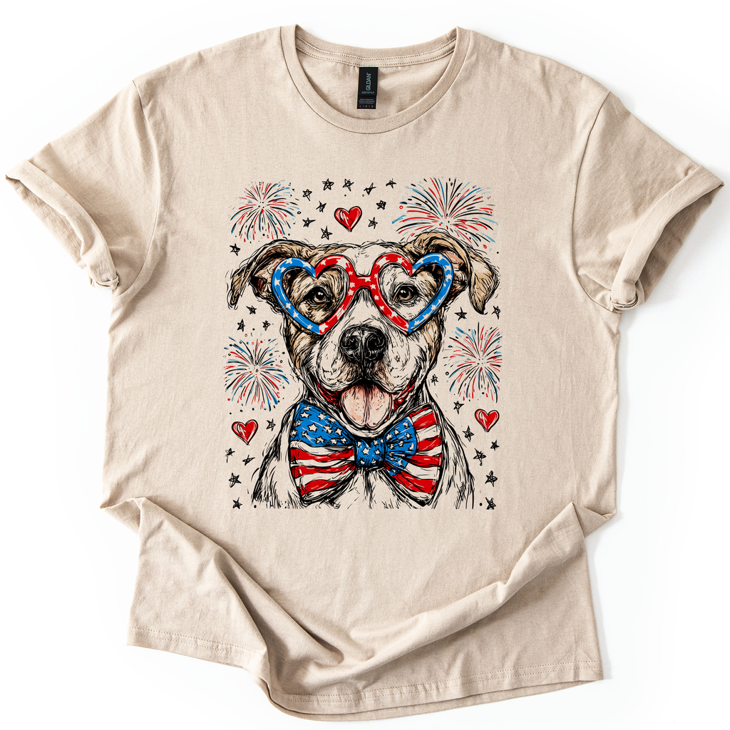 Pitbull Terrier Patriotic Dog USA Flag Fourth Of July Celebration American Pride Graphic Tee