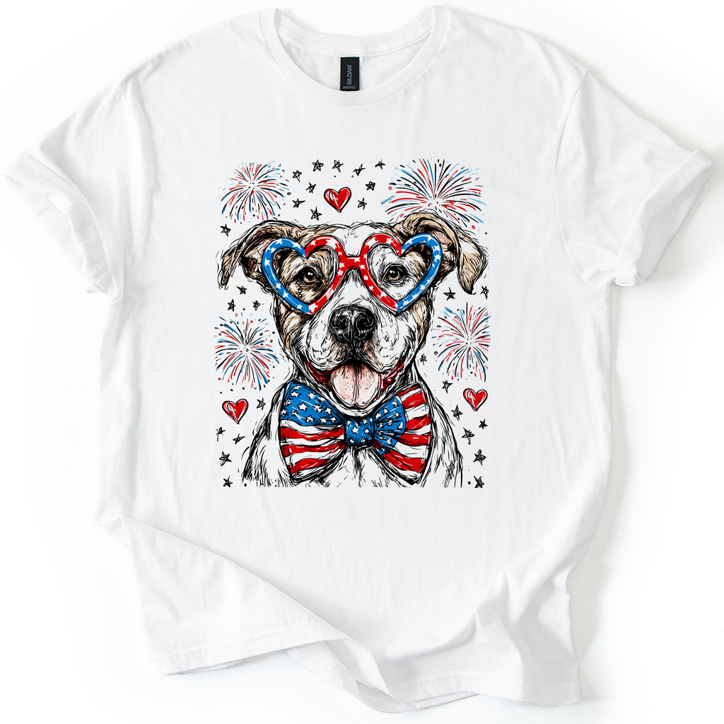 Pitbull Terrier Patriotic Dog USA Flag Fourth Of July Celebration American Pride Graphic Tee