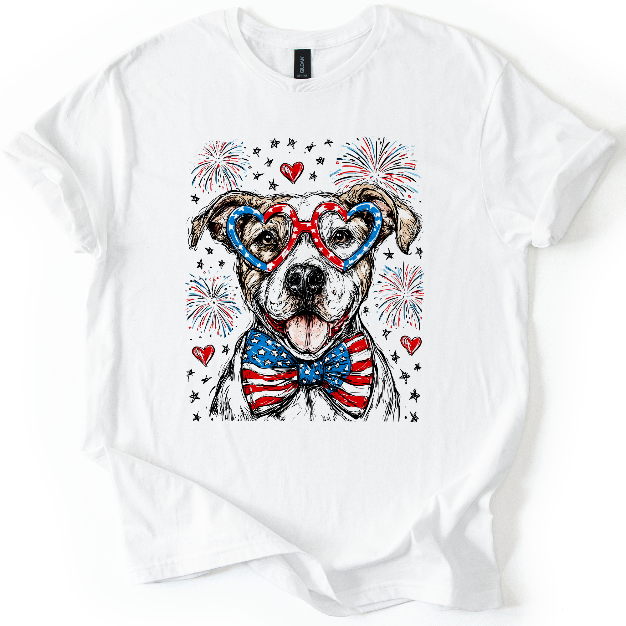 Pitbull Terrier Patriotic Dog USA Flag Fourth Of July Celebration American Pride Graphic Tee