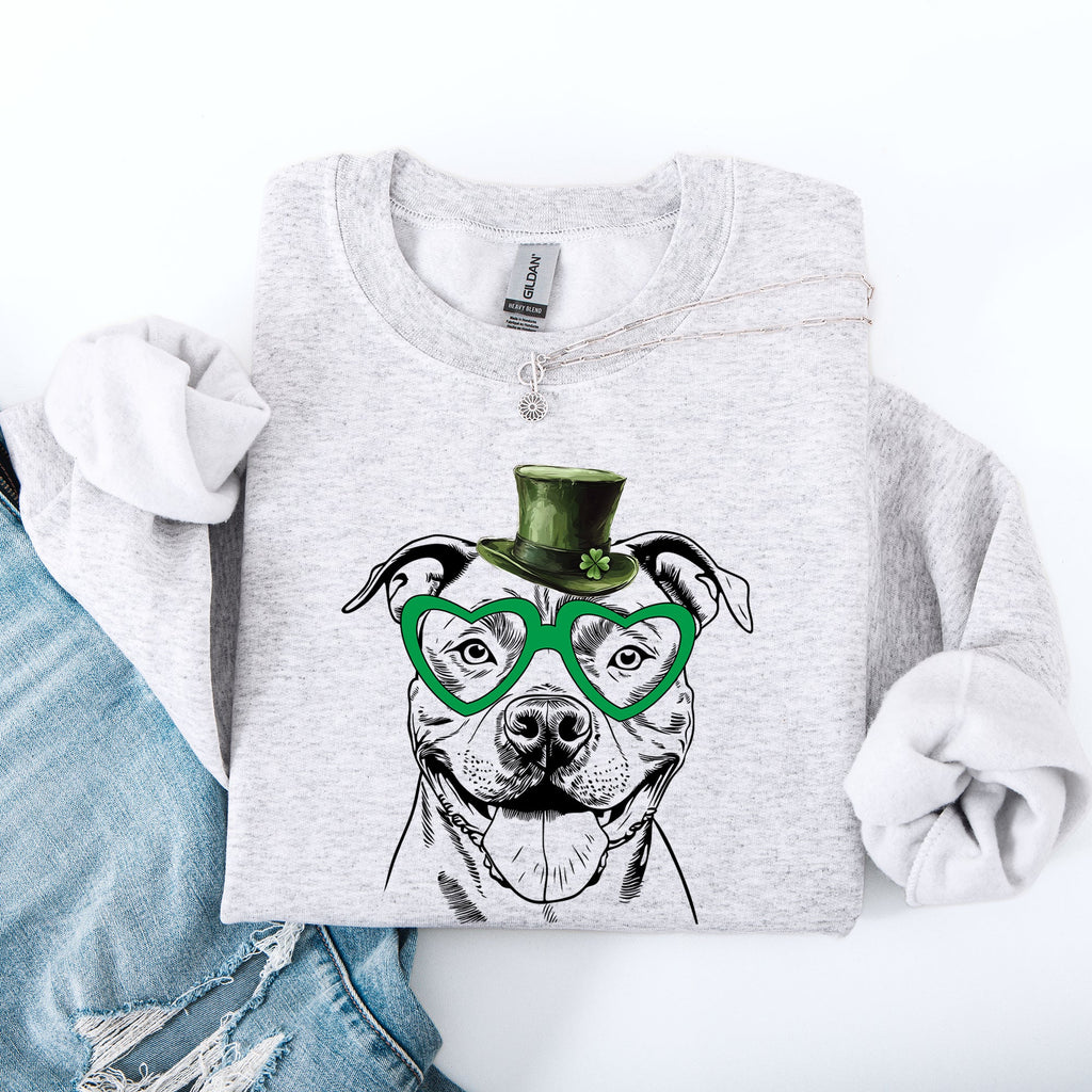 Pitbull Adorable Dog Lucky Irish St Patrick's Day Cozy Cotton Blend Premium Fleece Sweatshirt