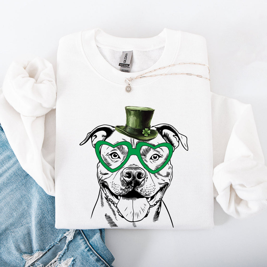 Pitbull Adorable Dog Lucky Irish St Patrick's Day Cozy Cotton Blend Premium Fleece Sweatshirt