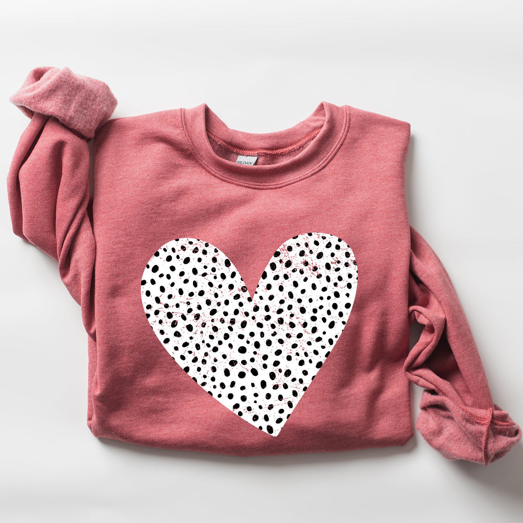 Polka Dot Heart Dalmatian Print Valentine's Day Cozy Autumn Warmth Edition Sweatshirt