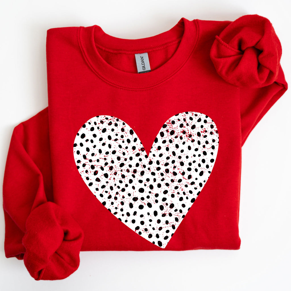 Polka Dot Heart Dalmatian Print Valentine's Day Cozy Autumn Warmth Edition Sweatshirt